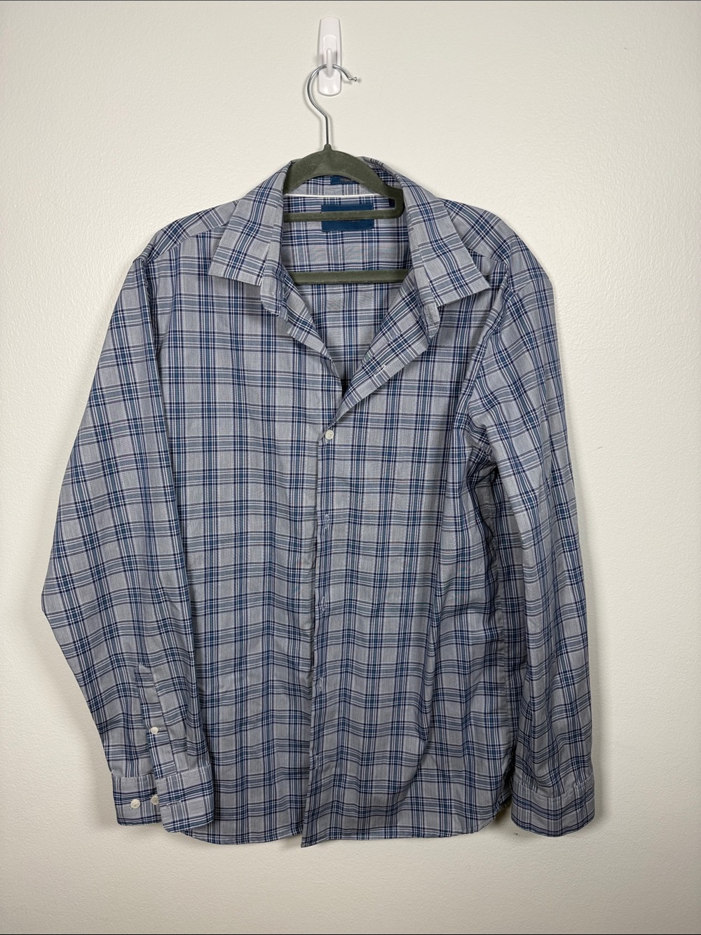 Men's Fairlane Light Blue Grey Plaid Dress Shirt - Large